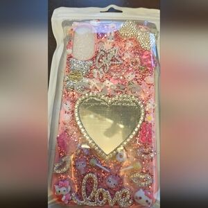 Pink Glitter Phone Case with Heart Mirror